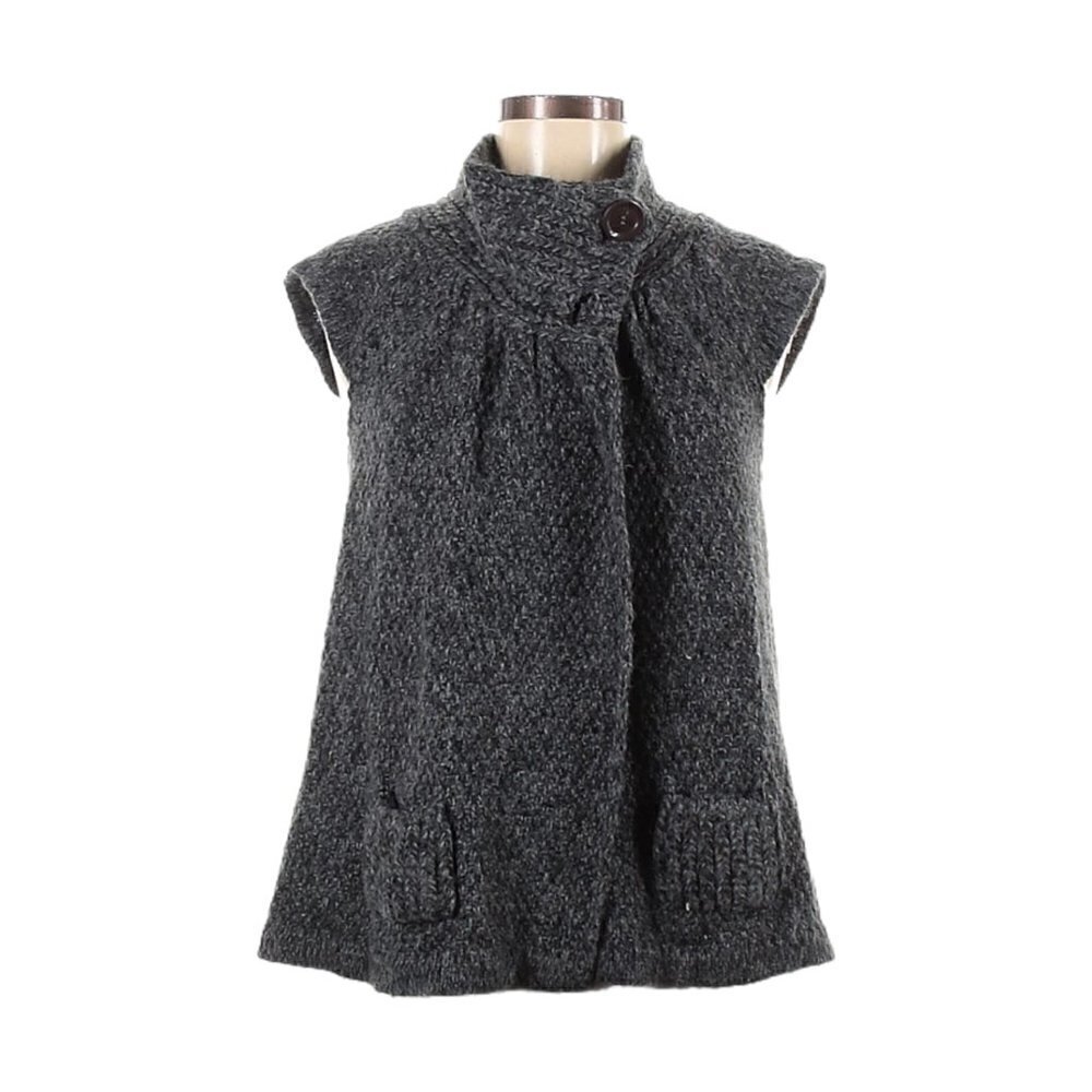 🌺 TopShop Buttoned Mock Neck Cap Sleeve Cardigan Knit Sweater Size 6 Neutral